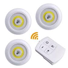 Pack of 3 LED Remote Control Lights Tap-On Lights for Cabinet, Wardrobe & Kitchen