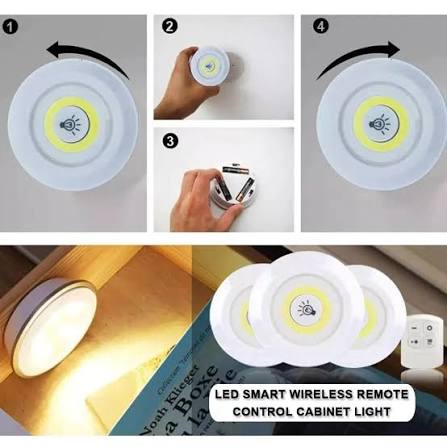Pack of 3 LED Remote Control Lights Tap-On Lights for Cabinet, Wardrobe & Kitchen