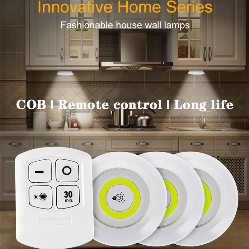 Pack of 3 LED Remote Control Lights Tap-On Lights for Cabinet, Wardrobe & Kitchen